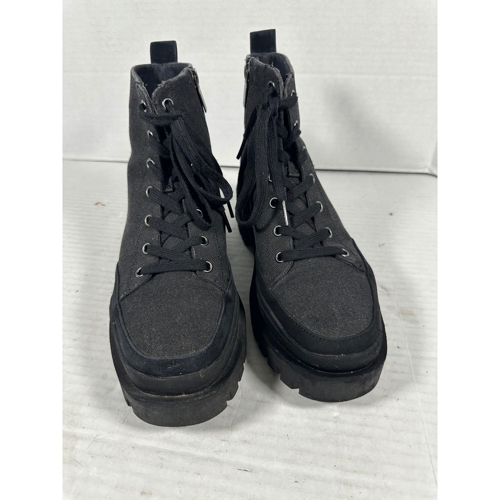 Vionic Mellie Black Canvas Platform Combat Ankle Boots Womens 9.5 Side Zip Lug